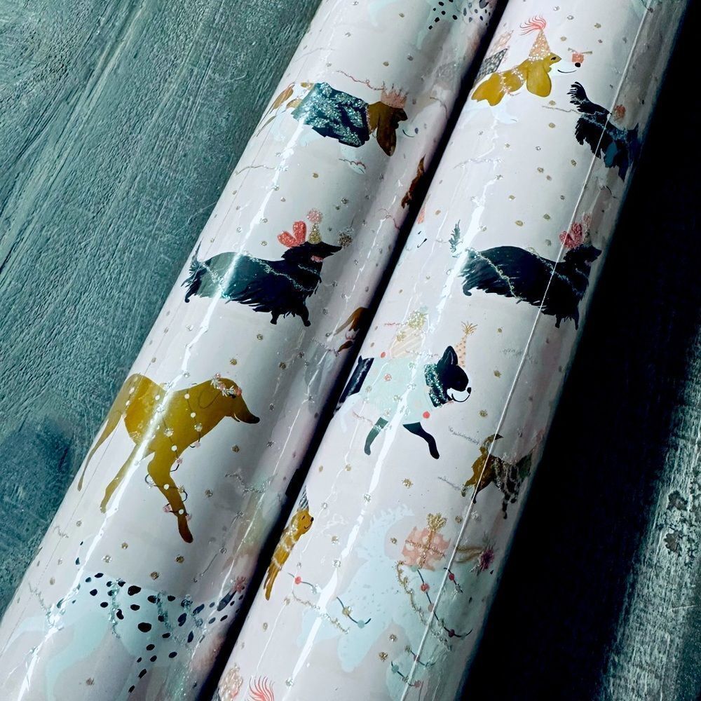 Pink Party Dogs Print Glitter Premium Gift Wrap Wrapping Paper Roll